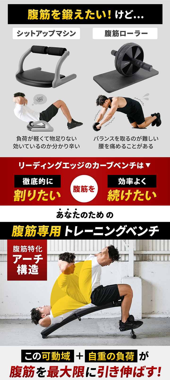 腹筋に最適化した専用ベンチ