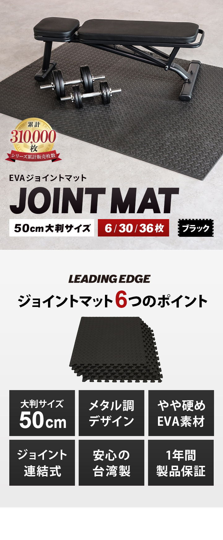 リーディングエッジ leadingedge トレーニング ジョイントマット 60cm ブラック 黒 LE-GMT06 メタル 鉄板風 床保護 大判サイズ 静か 宅トレ クッション素材 海外風