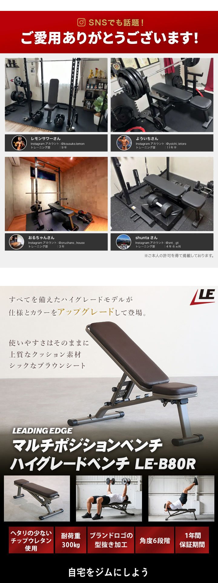 LEADINGEDGE マルチポジションベンチ ハイグレードベンチ LE-B80R