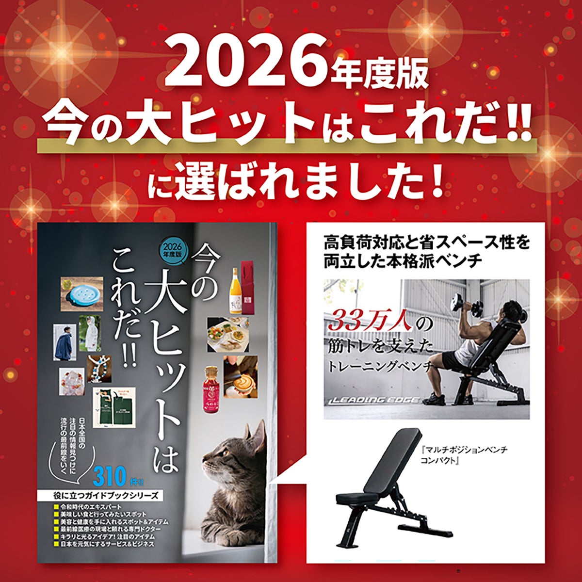 2026年度版「今の大ヒットはこれだ!!」に選出されたリーディングエッジのトレーニングベンチ。耐荷重300kgの堅牢な設計で、インクライン対応・デクライン対応が可能なマルチポジションベンチの紹介。