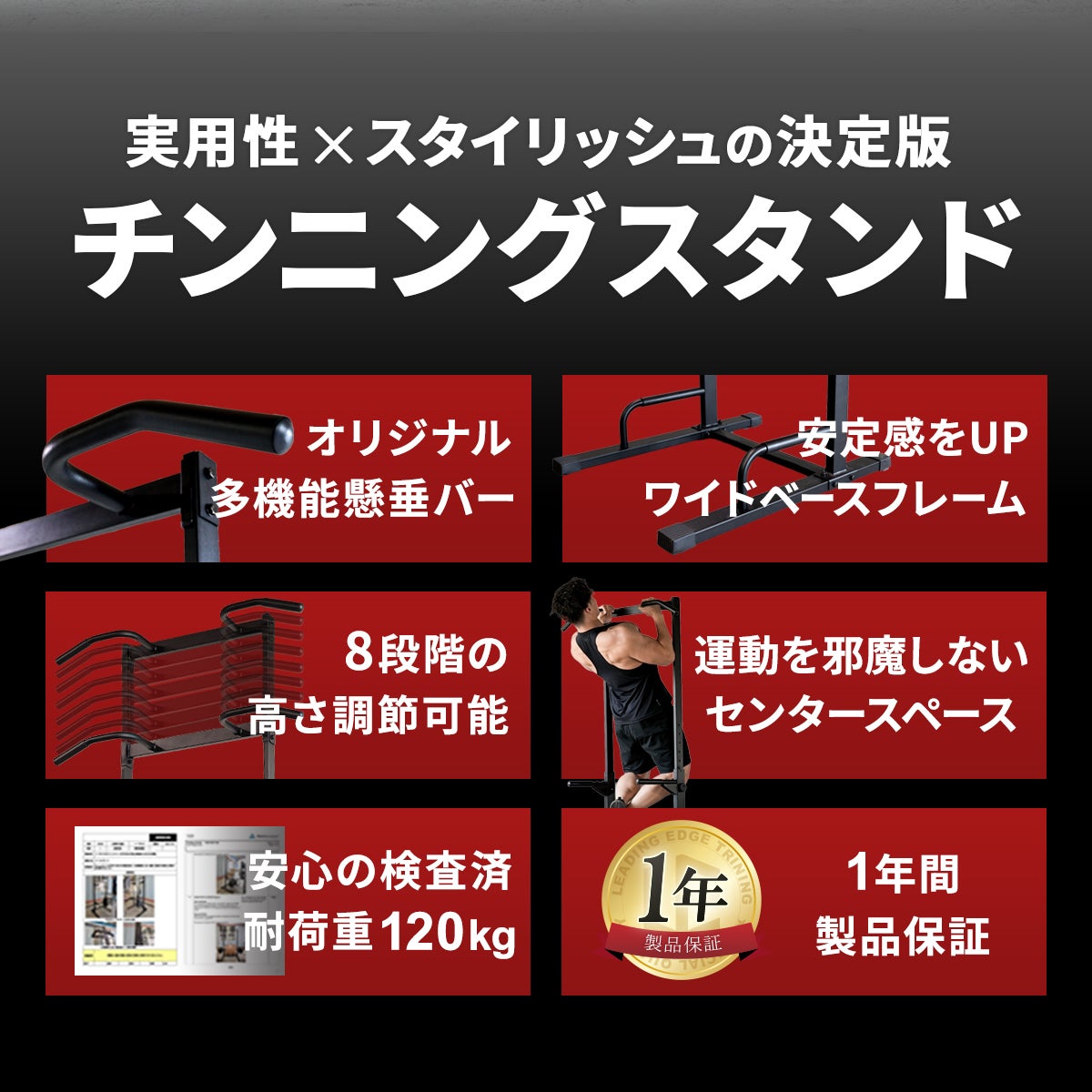 LEADING EDGE ホームジム　LE-VKR02　懸垂バー腹筋　チンニング チンニングスタンド 懸垂器具 ブラック LE-CS200 BK | リーディング